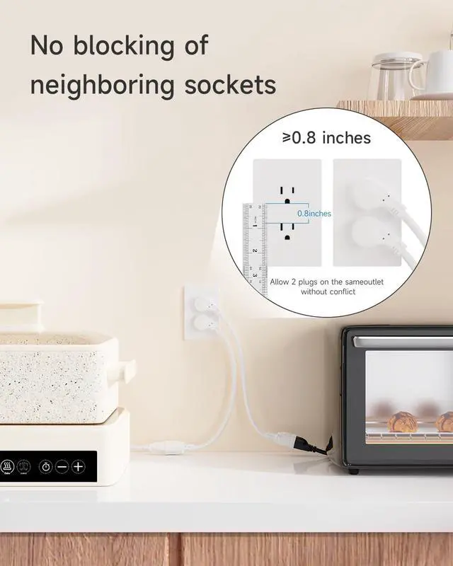 Alt view image 3 of 6 - 1Ft Flat Plug 3-Prong Short Extension Cord 1-Pack White 14 AWG 15A 1875W