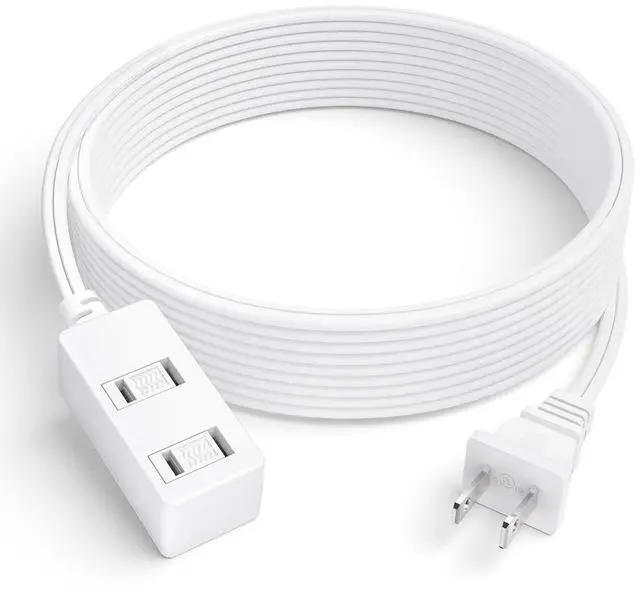Main image of Indoor Extension Cord - 6.2 Ft White 2-Prong Power Strip with 3 Polarized Outlets & Safety Slide Windows, 16/2 AWG, 13A/1625W for Home, Office & Travel