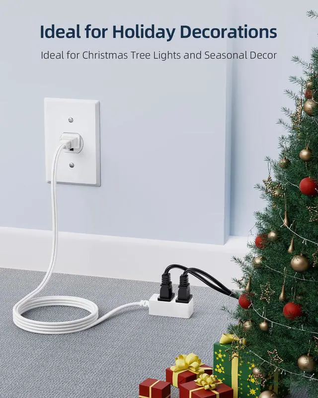 Alt view image 7 of 7 - Indoor Extension Cord 12 Ft - White 2-Prong Power Strip with 3 Polarized Outlets & Safety Slide Windows, 16/2 AWG, 13A/1625W for Home, Office & Travel