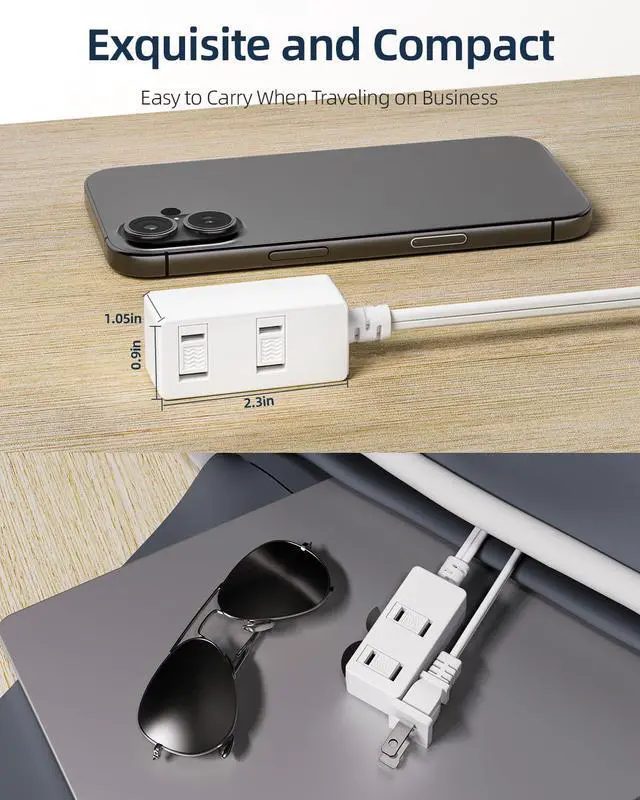 Alt view image 6 of 7 - Indoor Extension Cord 12 Ft - White 2-Prong Power Strip with 3 Polarized Outlets & Safety Slide Windows, 16/2 AWG, 13A/1625W for Home, Office & Travel