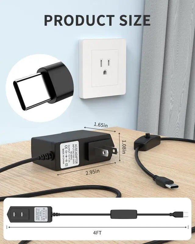 Alt view image 4 of 6 - 5V 3A USB Type C Adapter for Raspberry Pi 4 Model B Power Supply Cord with ON/Off Switch