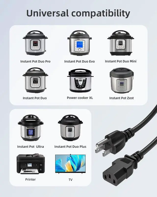 Alt view image 2 of 6 - 3 Prong AC Power Cord for Instant Pot Pressure Cooker 3 Ft Replacement