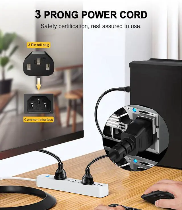 Alt view image 2 of 5 - 3 Prong AC Power Cord for Samsung LG Vizio Sony TV Monitor, 6 Ft