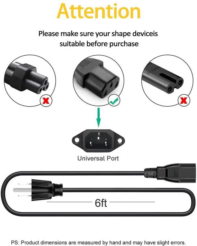 Alt view image 4 of 5 - 3 Prong AC Power Cord for Samsung LG Vizio Sony TV Monitor, 6 Ft