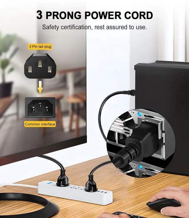 Alt view image 4 of 6 - 3 Prong Treadmill Power Cord for Sperax UREVO Elseluck Yagud Superun 6 Ft