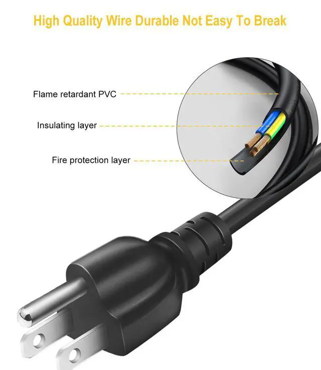 Alt view image 2 of 6 - 3 Prong AC Power Cord for TV Computer Monitor Replacement, 6 Ft