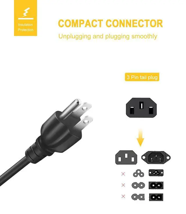 Alt view image 3 of 6 - 3 Prong AC Power Cord for TV Computer Monitor Replacement, 6 Ft