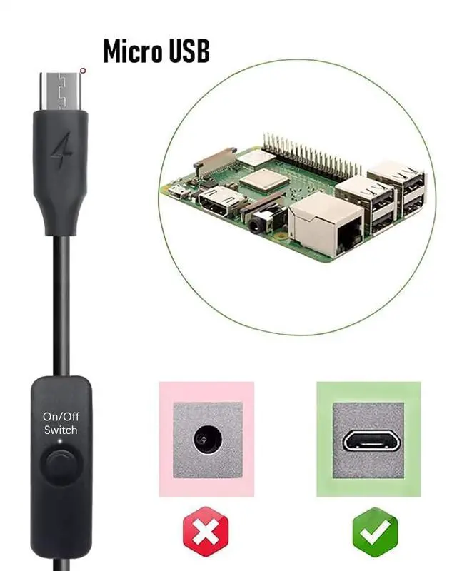 Alt view image 2 of 6 - 5V 2.5A Raspberry Pi 3 Pi3 B+ Power Supply Adapter AC with Power On/Off Switch (3.3ft Cord)