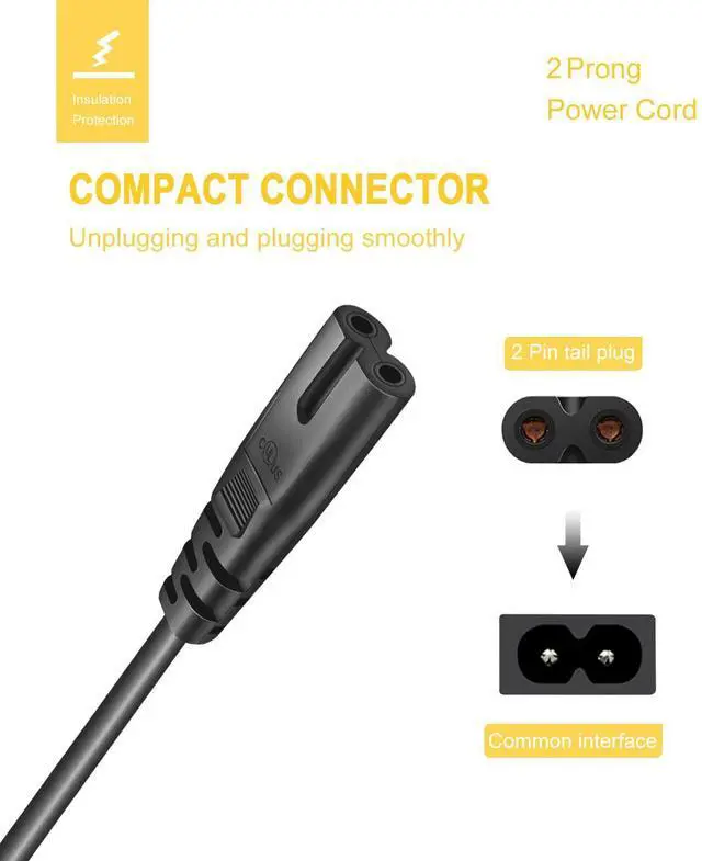 Alt view image 2 of 6 - 2 Prong AC Power Cord for PS5 PS4 & Xbox Series S/X, 10 Feet