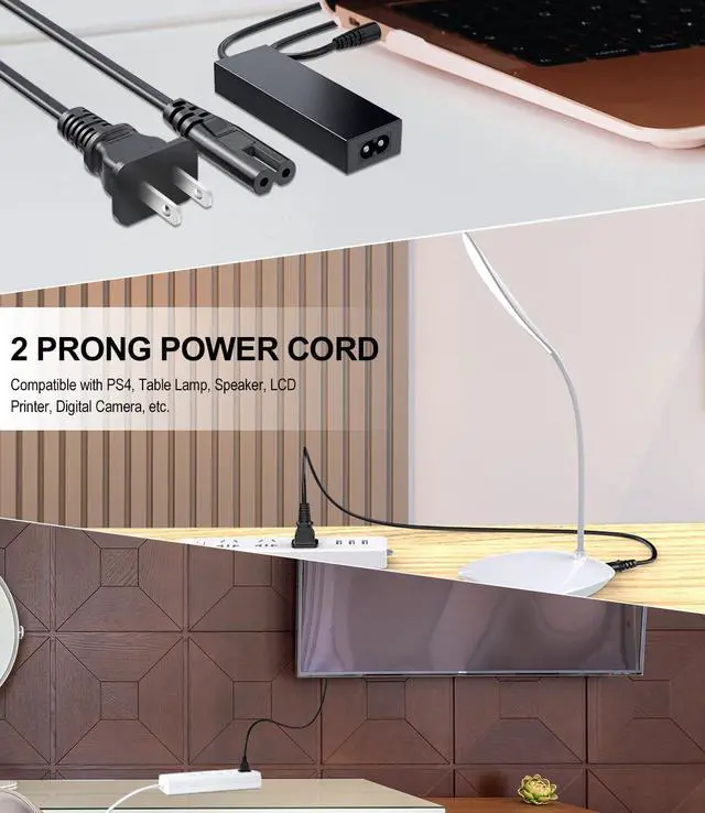 Alt view image 5 of 6 - 2 Prong AC Power Cord for PS5 PS4 & Xbox Series S/X, 10 Feet
