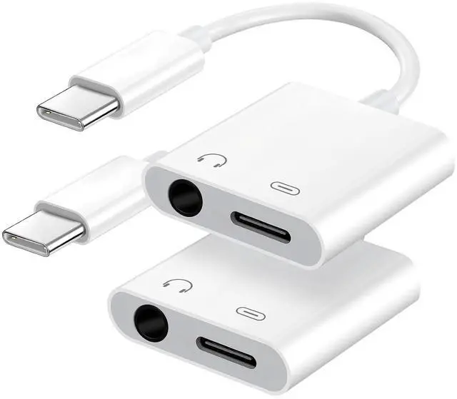 Main image of USB C to 3.5mm Headphone Jack and Charger Adapter, 2-in-1 Audio & Fast Charging Splitter for Apple iPhone 17/16/15/Pro/Pro Max, iPad, Samsung, Pixel, and More 2Pack