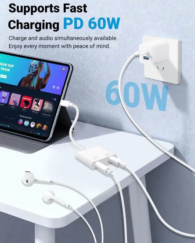 Alt view image 3 of 7 - USB C to 3.5mm Headphone Jack and Charger Adapter, 2-in-1 Audio & Fast Charging Splitter for Apple iPhone 17/16/15/Pro/Pro Max, iPad, Samsung, Pixel, and More 3Pack