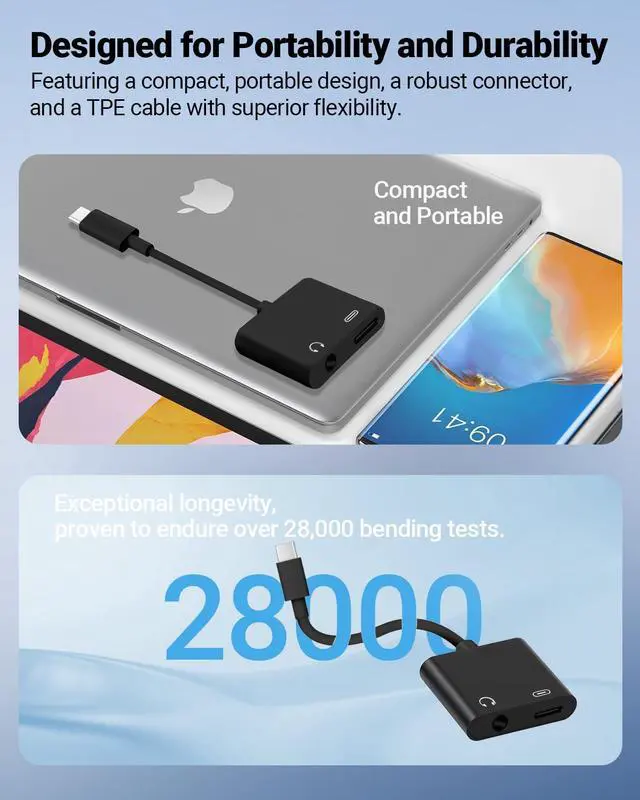 Alt view image 6 of 7 - USB C to 3.5mm Headphone Jack and Charger Adapter, 2-in-1 Audio & Fast Charging Splitter for Apple iPhone 17/16/15/Pro/Pro Max, iPad, Samsung, Pixel, and More 5Pack Black