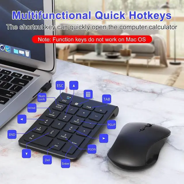 Alt view image 4 of 7 - Wireless Mouse and Number Pad Combo - 22 Key USB Keypad and 3 Adjustable DPI Silent Mouse, 2.4GHz Ultra Slim & Portable Numeric Keypad and Mouse Set for Laptop, PC, Desktop, Notebook, One USB Receiver