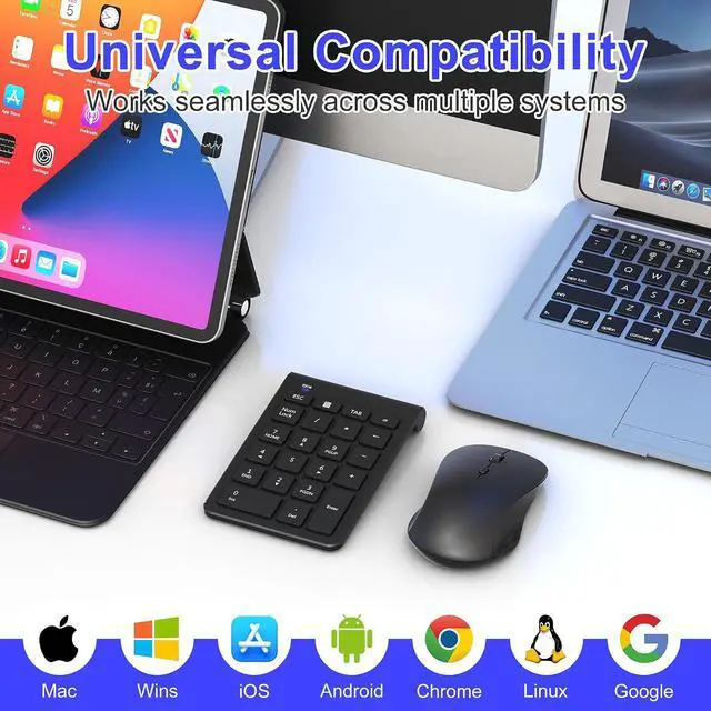 Alt view image 7 of 7 - Wireless Mouse and Number Pad Combo - 22 Key USB Keypad and 3 Adjustable DPI Silent Mouse, 2.4GHz Ultra Slim & Portable Numeric Keypad and Mouse Set for Laptop, PC, Desktop, Notebook, One USB Receiver