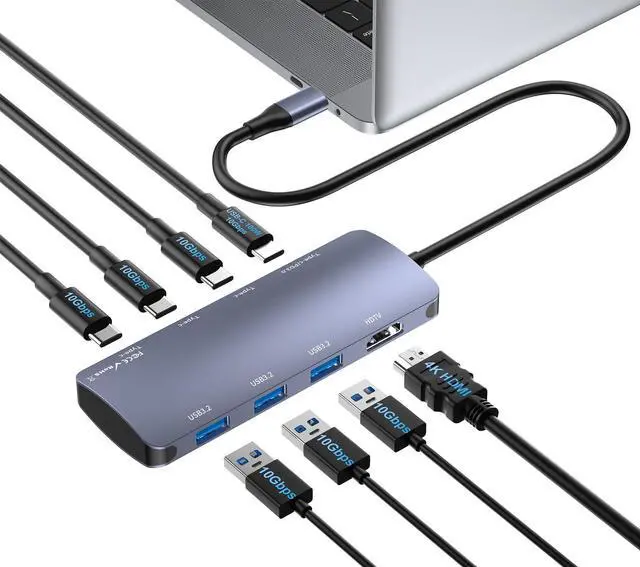 Main image of USB C Hub 8 in 1, 4 USB-C+3 USB-A 3.2 10Gbps, 4K60Hz HDMI, 100W PD for Mac