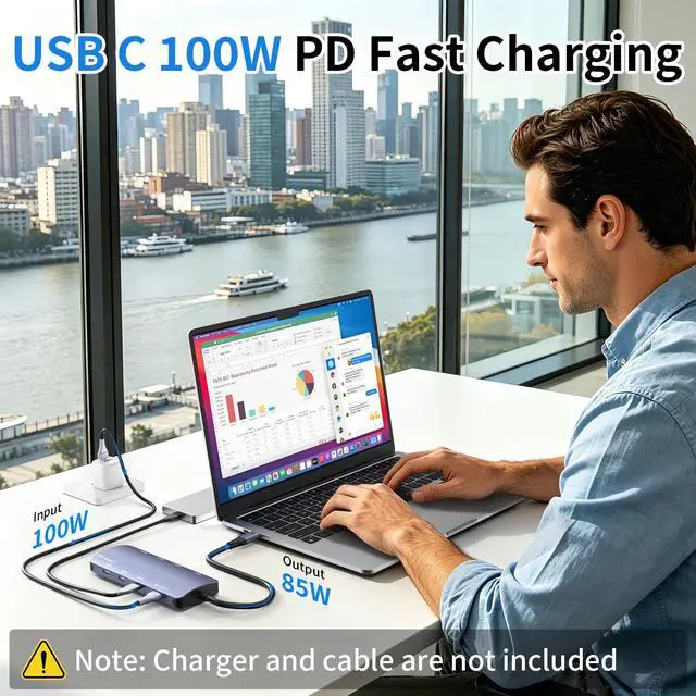Alt view image 6 of 7 - USB C Hub 8 in 1, 4 USB-C+3 USB-A 3.2 10Gbps, 4K60Hz HDMI, 100W PD for Mac