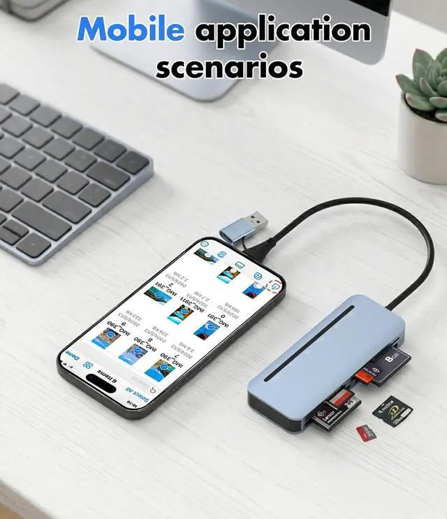 Alt view image 5 of 7 - Compact Flash Card Reader - 6-in-1 CF/SD/TF/MS/XD/CFast Adapter, Read 6 Cards Simultaneous, Aluminum USB 3.0 5Gbps Multi Memory Card Readers for iPhone 15/16/17, Android, iPad, MacBook, PC