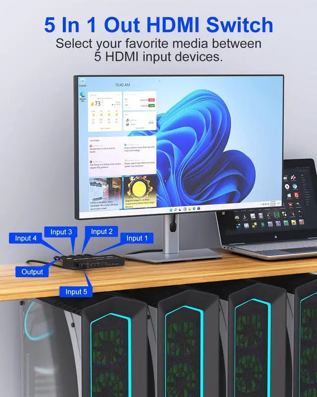Alt view image 7 of 7 - HDMI Switch 4k@120Hz 8K@60Hz - 5 in 1 Out HDMI 2.1 Switch Box Port Expander Selector with Remote Support 3D/HDR/HDCP2.3, Compatible with PS 5/4/3 Xbox DVD Player TV PC HDMI Multiport Switcher