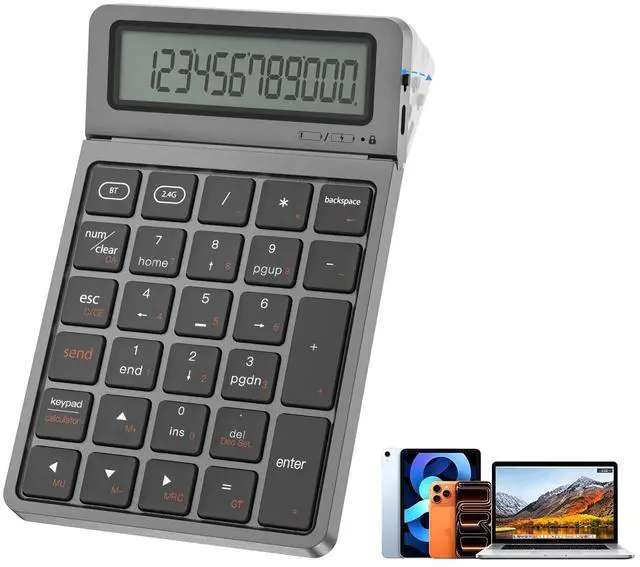 Main image of 2-in-1 Wireless Bluetooth Number Pad, Bluetooth 5.0 & 2.4G Numeric Keypad with Calculator & Adjustable Screen, USB C Rechargeable Numpad for Laptop, Mac, iMac, Windows,Tablet, PC Desktop - 33ft Range