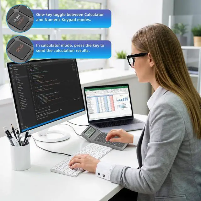 Alt view image 5 of 7 - 2-in-1 Wireless Bluetooth Number Pad, Bluetooth 5.0 & 2.4G Numeric Keypad with Calculator & Adjustable Screen, USB C Rechargeable Numpad for Laptop, Mac, iMac, Windows,Tablet, PC Desktop - 33ft Range