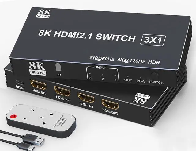 Main image of HDMI Switch 4K 120Hz 8K 60Hz 3 in 1 Out HDMI 2.1 Switcher Box Port Expander Selector with Remote Support 3D/HDR/HDCP2.3, Compatible with PS 5/4/3 Xbox Switch DVD Player TV PC 4k 120Hz HDMI Splitter