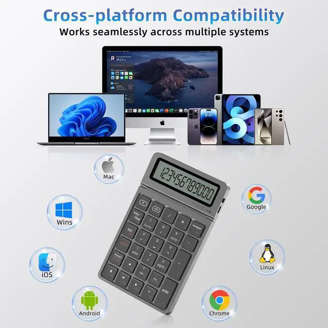Alt view image 7 of 7 - 2-in-1 Wireless Bluetooth Number Pad, Bluetooth 5.0 & 2.4G Numeric Keypad with Calculator & Adjustable Screen, USB C Rechargeable Numpad for Laptop, Mac, iMac, Windows,Tablet, PC Desktop - 33ft Range