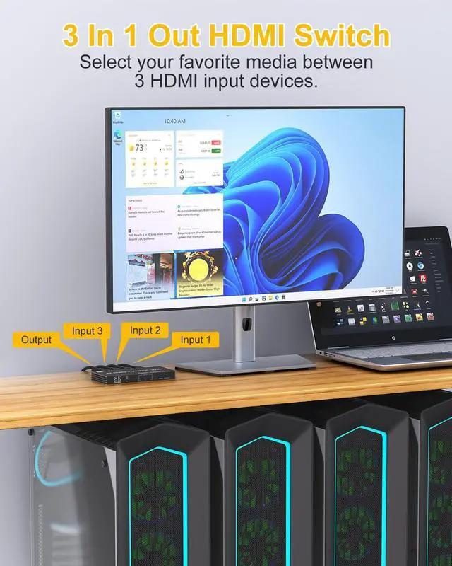 Alt view image 7 of 7 - HDMI Switch 4K 120Hz 8K 60Hz 3 in 1 Out HDMI 2.1 Switcher Box Port Expander Selector with Remote Support 3D/HDR/HDCP2.3, Compatible with PS 5/4/3 Xbox Switch DVD Player TV PC 4k 120Hz HDMI Splitter