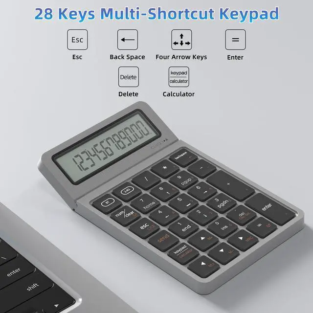 Alt view image 6 of 7 - 2-in-1 Wireless Bluetooth Number Pad, Bluetooth 5.0 & 2.4G Numeric Keypad with Calculator & Adjustable Screen, USB C Rechargeable Numpad for Laptop, Mac, iMac, Windows,Tablet, PC Desktop - 33ft Range