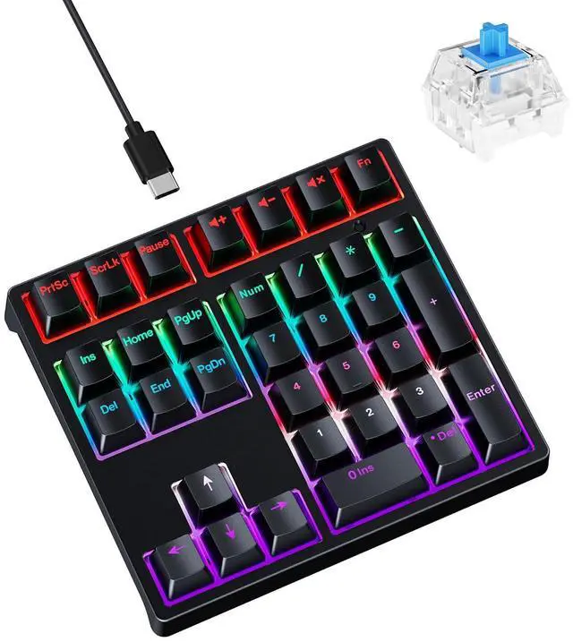 Main image of Mechanical Number Pad - Hot Swappable Numpad Wired USB Numeric Keypad with RGB LED Backlit 34 Key Numpad, Mechanical USB Wired Numeric Keypad for Laptop Desktop Computer PC(2-level Tilt, Blue Switch)