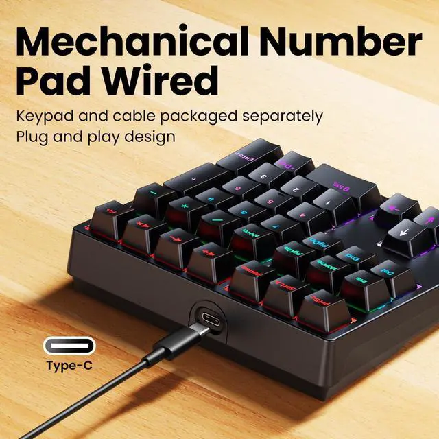 Alt view image 2 of 7 - Mechanical Number Pad - Hot Swappable Numpad Wired USB Numeric Keypad with RGB LED Backlit 34 Key Numpad, Mechanical USB Wired Numeric Keypad for Laptop Desktop Computer PC(2-level Tilt, Blue Switch)