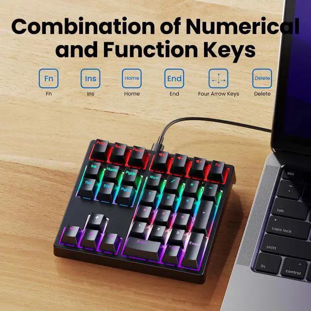 Alt view image 5 of 7 - Mechanical Number Pad - Hot Swappable Numpad Wired USB Numeric Keypad with RGB LED Backlit 34 Key Numpad, Mechanical USB Wired Numeric Keypad for Laptop Desktop Computer PC(2-level Tilt, Blue Switch)