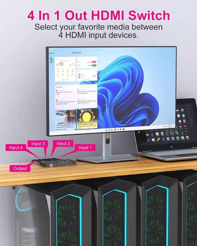 Alt view image 7 of 7 - HDMI Switcher 4 in 1 Out - 4 Port 8K HDMI 2.1 Switch with Remote, Supports 8K@60Hz, 4K@120Hz, HDR10+, VRR, 3D, HDCP2.3 Compatible with PS5, Xbox, Fire Stick, Projector, Monitor HDMI Splitter