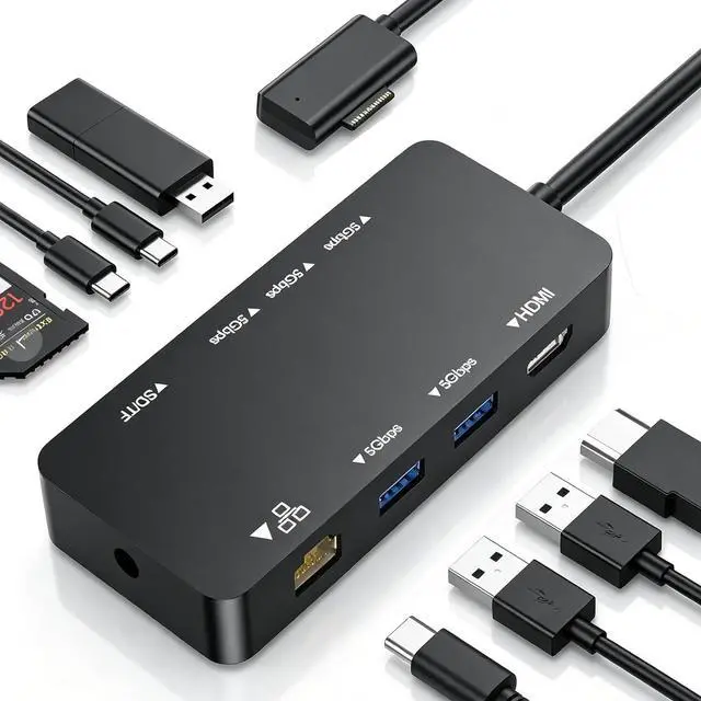 Main image of Surface Docking Station, 10-in-1 Surface Pro Dock with 4K@60Hz HDMI, Gigabit RJ45 Ethernet, 3 USB 3.0, 2 USB-C, SD/TF Card Slot, Magnetic Surface Dock for Surface Pro 11/10/9/8/X/7+, Surface Laptop/Go