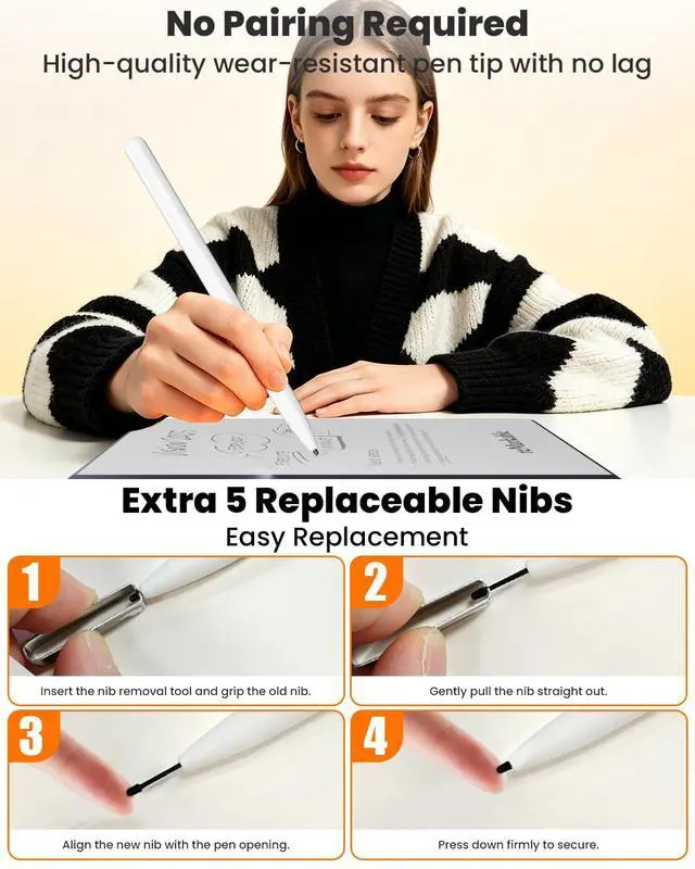 Alt view image 5 of 7 - Magnetic Stylus for Remarkable 2 Pen - EMR Stylus Pen for Remarkable 2/1 with Eraser, 4096 Pressure Levels, Palm Rejection, Tilt Support, 5 Replaceable Tips, No Charging or Bluetooth Required
