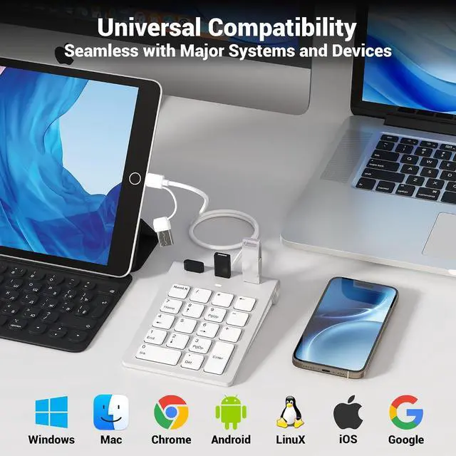 Alt view image 5 of 7 - 2 in 1 USB & USB-C Number Pad with USB Hub for Laptop/PC, 15° Ergonomic