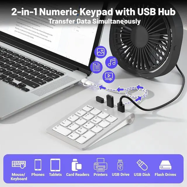 Alt view image 2 of 7 - 2 in 1 USB & USB-C Number Pad with USB Hub for Laptop/PC, 15° Ergonomic
