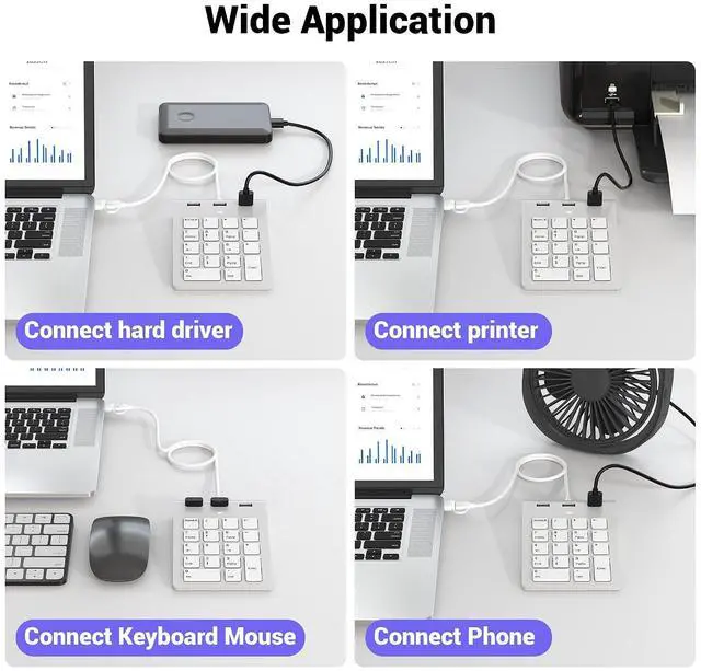 Alt view image 6 of 7 - 2 in 1 USB & USB-C Number Pad with USB Hub for Laptop/PC, 15° Ergonomic