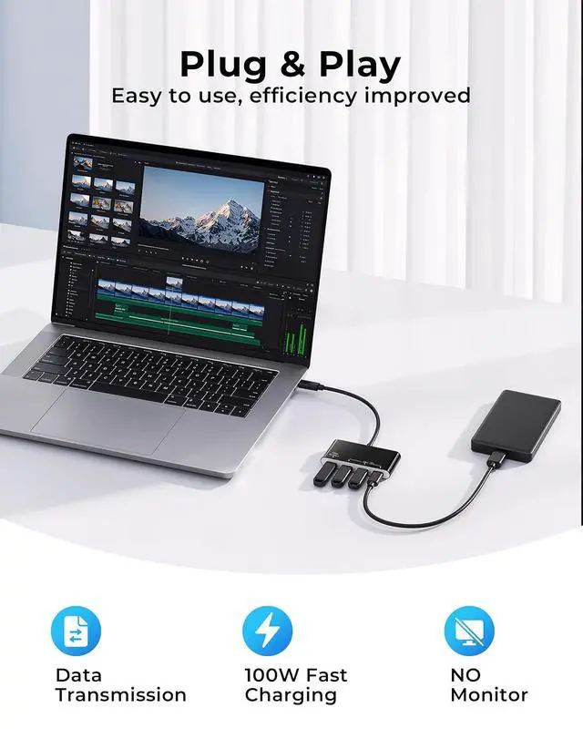 Alt view image 6 of 7 - 100W 10Gbps Multiport USB-C Hub Adapter for Laptop, iPad, PC, & Phone