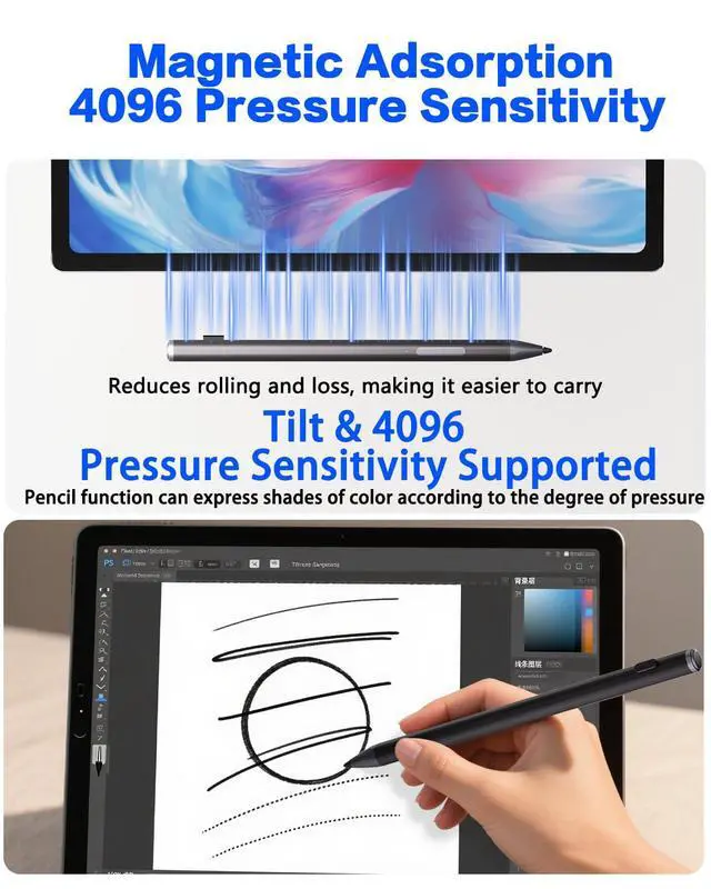Alt view image 5 of 7 - Surface Pencil - Stylus for Surface Pro 12/11/10/X/9/8/7/7+/6/5/Go 3/Go 2/Book/Laptop 5/Studio 2 with 4Nibs, 4096 Pressure Sensitivity Palm Rejection Rehargeable Surface Pro Pen Stylus