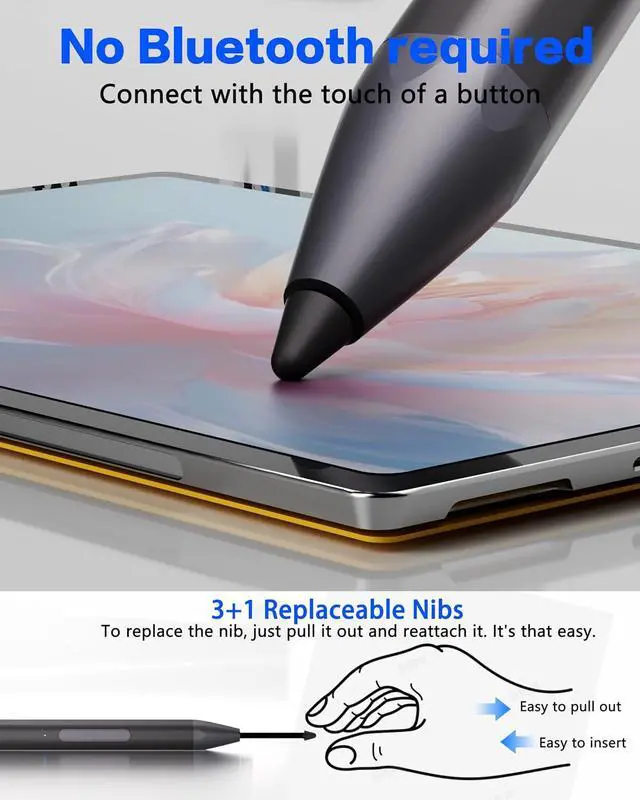 Alt view image 4 of 7 - Surface Pencil - Stylus for Surface Pro 12/11/10/X/9/8/7/7+/6/5/Go 3/Go 2/Book/Laptop 5/Studio 2 with 4Nibs, 4096 Pressure Sensitivity Palm Rejection Rehargeable Surface Pro Pen Stylus