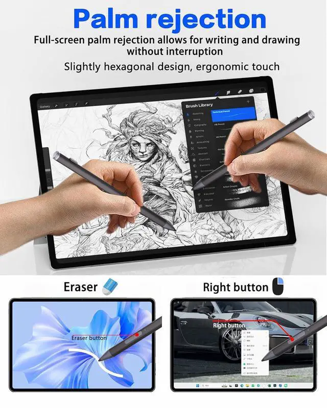 Alt view image 6 of 7 - Surface Pencil - Stylus for Surface Pro 12/11/10/X/9/8/7/7+/6/5/Go 3/Go 2/Book/Laptop 5/Studio 2 with 4Nibs, 4096 Pressure Sensitivity Palm Rejection Rehargeable Surface Pro Pen Stylus
