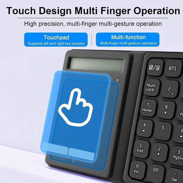 Alt view image 2 of 7 - Bluetooth Number Pad, Foldable 2.4G Wireless Numeric Keypad with Display Calculator & Touchpad, Wireless Number Pad Slim 23 Keys Portable Financial Accounting Numpad Keyboard for PC Laptop Desktop
