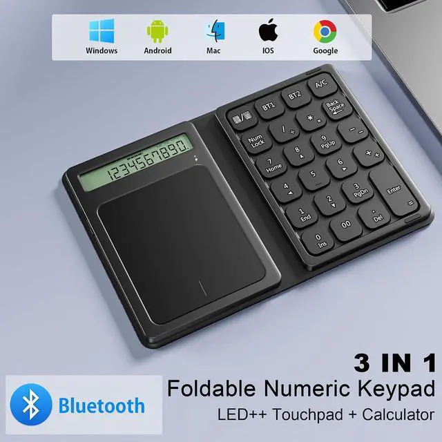 Alt view image 6 of 7 - Bluetooth Number Pad, Foldable 2.4G Wireless Numeric Keypad with Display Calculator & Touchpad, Wireless Number Pad Slim 23 Keys Portable Financial Accounting Numpad Keyboard for PC Laptop Desktop