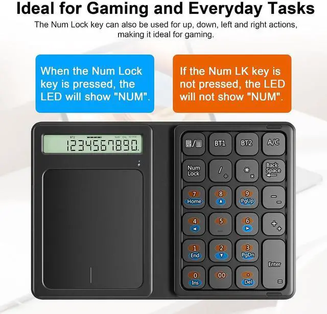 Alt view image 7 of 7 - Bluetooth Number Pad, Foldable 2.4G Wireless Numeric Keypad with Display Calculator & Touchpad, Wireless Number Pad Slim 23 Keys Portable Financial Accounting Numpad Keyboard for PC Laptop Desktop