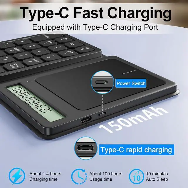Alt view image 4 of 7 - Bluetooth Number Pad, Foldable 2.4G Wireless Numeric Keypad with Display Calculator & Touchpad, Wireless Number Pad Slim 23 Keys Portable Financial Accounting Numpad Keyboard for PC Laptop Desktop