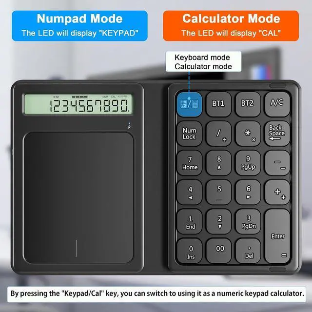 Alt view image 3 of 7 - Bluetooth Number Pad, Foldable 2.4G Wireless Numeric Keypad with Display Calculator & Touchpad, Wireless Number Pad Slim 23 Keys Portable Financial Accounting Numpad Keyboard for PC Laptop Desktop