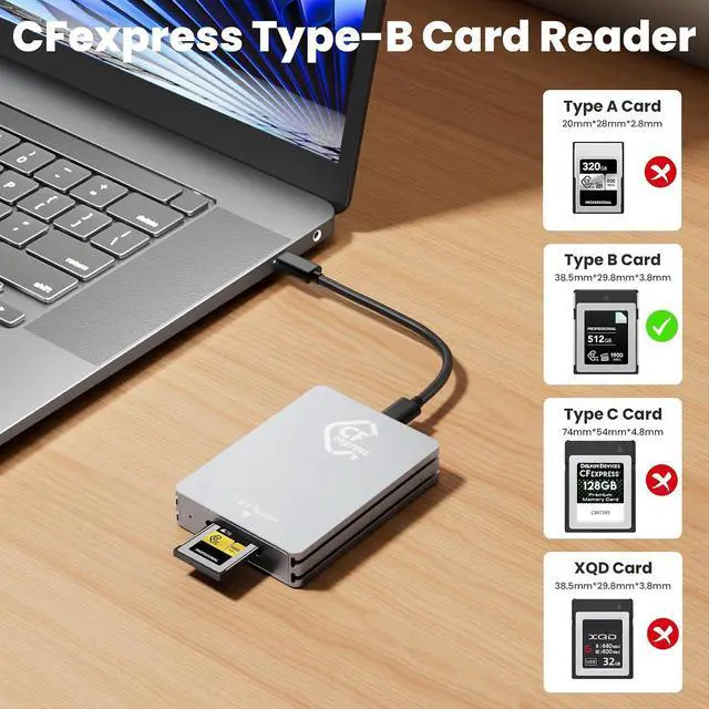 Alt view image 2 of 7 - CFexpress Type B Card Reader - All-Aluminum 10Gbps USB 3.2 Gen 2, Professional CFexpress Type B Card Adapter with Superior Heat Dissipation, Compatible with iPhone 16/17, iPad, MacBook, PC, Android