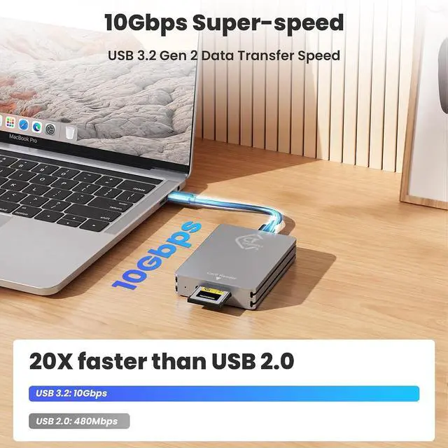 Alt view image 3 of 7 - CFexpress Type B Card Reader - All-Aluminum 10Gbps USB 3.2 Gen 2, Professional CFexpress Type B Card Adapter with Superior Heat Dissipation, Compatible with iPhone 16/17, iPad, MacBook, PC, Android