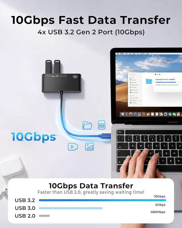 Alt view image 5 of 7 - 100W 10Gbps Multiport USB-C Hub Adapter for Laptop, iPad, PC, & Phone
